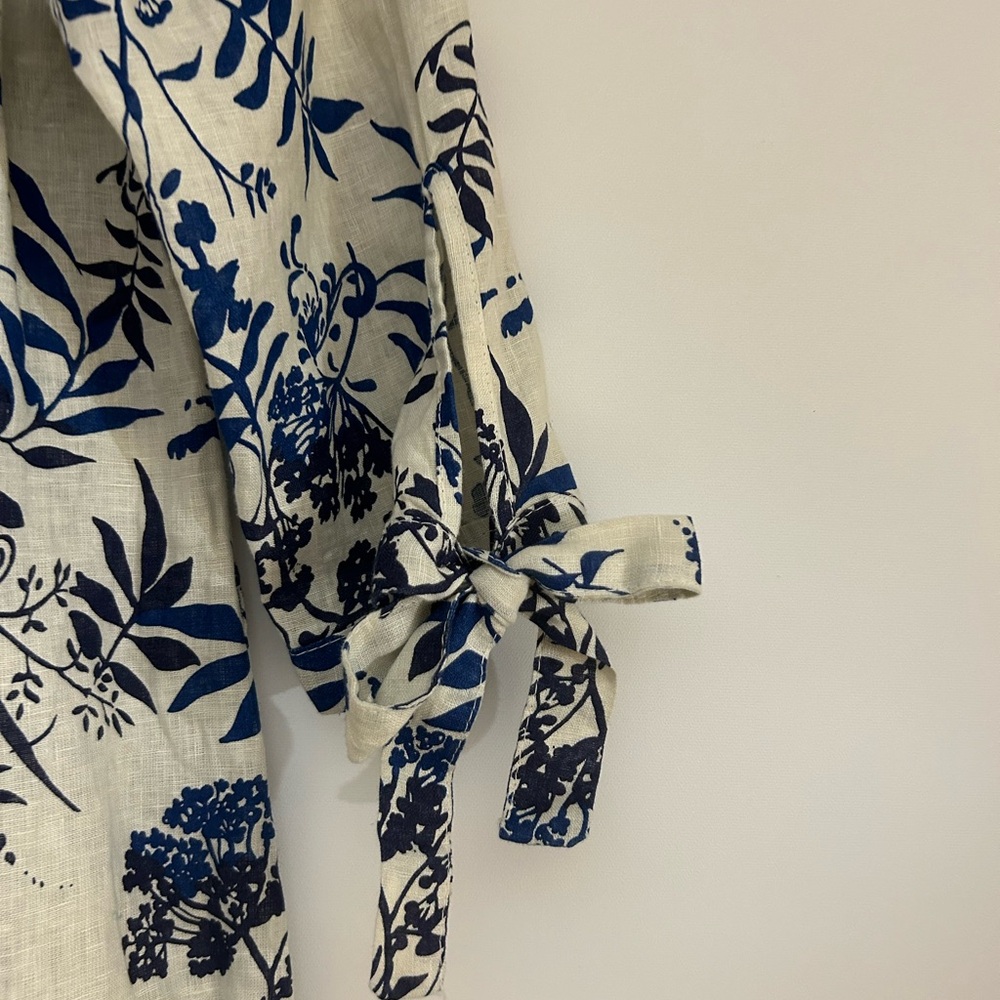 VALENTINA NALDI MADE IN ITALY OFF THE SHOULDER LINEN NAVY & BEIGE WOMENS DRESS M - Picture 5 of 11